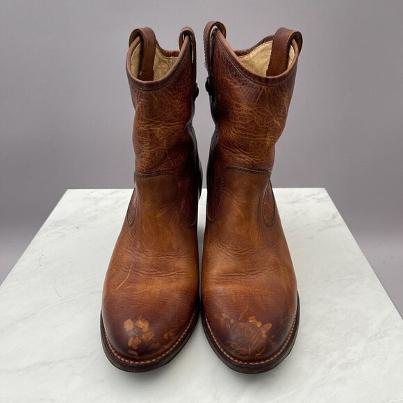 Frye Billy Short Cognac Brown Leather Ankle Boots Button Detail Women's 10 B - Picture 4 of 12